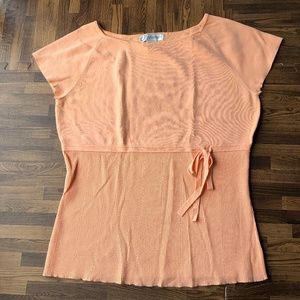 Dress Barn Peach Short Sleeve Tie Waist Knit Top